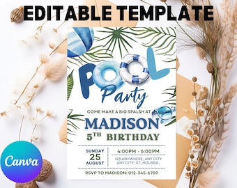 Editable Pool Party Birthday Invitation (Digital Download)