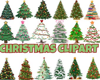 Watercolor Christmas Tree Clipart Bundle (png, jpg, svg, pdf)