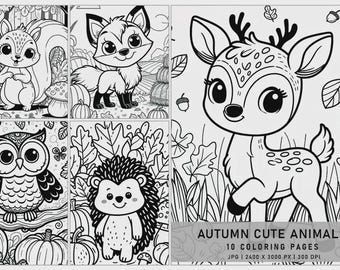 Autumn Animals Coloring Pages | Fall Kids Activity (PDF PNG JPG)
