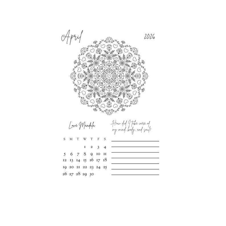 Mandala Coloring Calendar Printable Yearly Planner Black White Coloring ...