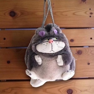 Black angry cat Plush Cosmetic Storage Bags, Cut Fluffy Cat Handbag Plush, Gift for her