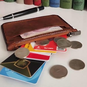 Cartera de cuero hecha a mano con cremallera, monedero y tarjetero, regalo del Día de la Madre para mamá.
