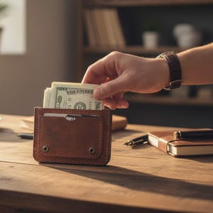 Cartera compacta de cuero Crazy Horse hecha a mano, cierre a presión, bolsillo con cremallera para monedas, tarjetero.