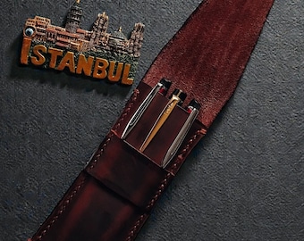 Personalized Leather Pen Holder: Handcrafted Full-Grain Pen Case, Gift for him,
