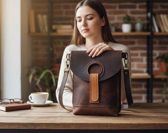 Handmade Leather Crossbody Phone Pouch | Full Grain Mini Bag (17 x 25 cm)