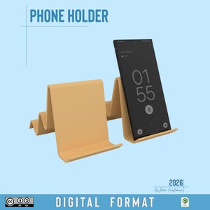 May include: A light orange, wavy-shaped phone holder with a matte finish. The holder features a tiered design to support a smartphone in an upright position. The text PHONE HOLDER is visible at the top, and DIGITAL FORMAT is at the bottom.