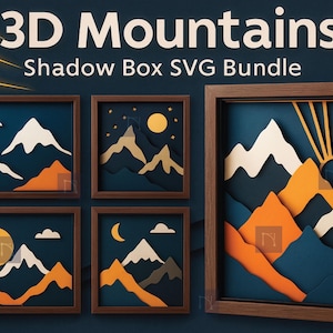 3D-lagers bergskugglåda pappersklippt landskapsmall Cricut ljuslåda (svg, png, dxf, eps)