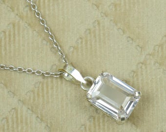 Dainty Minimalist White Sapphire Necklace / Unique 925 Sterling Silver Gift For Her Pendant Jewelry /