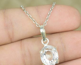 White Sapphire Necklace Jewelry / 925 Sterling Silver Pendant Loose Gemstone / September Gift Necklace /