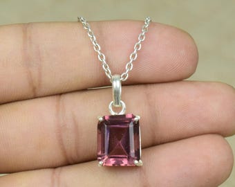 Rhodolithalsband, hallon-rodolitgranathänge, smycken i 925 sterlingsilver, vardagshänge, födelsesten i januari, present till henne.