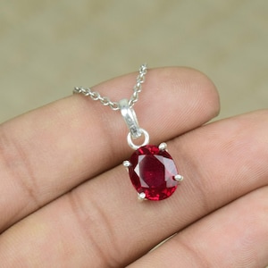 Dainty Real Ruby Necklace – Tiny Necklace – Red Sparkle Gemstone Jewelry for Women – Minimalist Ruby Pendant – Bridesmaid Gift For Her.