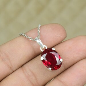 Dainty Real Ruby Necklace – Oval Ruby Necklace – Ruby Gemstone Jewelry for Women – Statement Ruby Pendant – Bridesmaid Gift For Her.