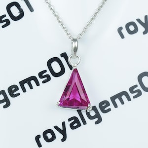 Trillion Cut Pink Sapphire Pendant Necklace – Sterling Silver Birthstone Jewelry – Modern Geometric Gemstone Gift for Her