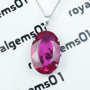 925 Sterling Silver Long Oval Ruby Pendant – Bold Gemstone Necklace, Minimalist Elegant Jewelry for Everyday Wear, Gift For Her Wife.