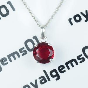 Round Red Crystal Fire Ruby Pendant, 925 Silver Ruby Necklace, July Birthstone Jewelry, Gift for Her, Minimalist Jewelry, Tinny Pendant.