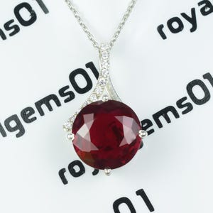 Ruby Pendant Necklace | 64 Ct. Red Ruby in Sterling Silver Setting | CZ Accent Jewelry | July Birthstone Gift | Statement Gemstone Necklace.