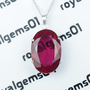 Long Oval Ruby Pendant in Sterling Silver – Statement Necklace, Elegant Boho Crystal Jewelry for Women, Gift For Her Wife.