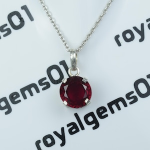 Genuine Round Ruby Necklace – Red Stone Sterling Silver Jewelry – Minimalist Pendant for Everyday Wear – Anniversary Gift for Her.