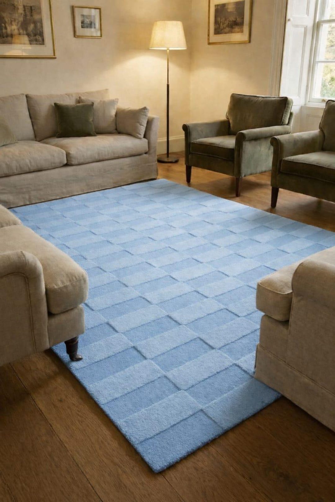 Large Check Blue Rug Light Blue Checkered Geometric Hand Tufted Wool Area Rug. - Etsy