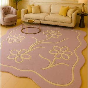 Hand-Tufted Wool Rug: Irregular Floral Design, Pink & Yellow