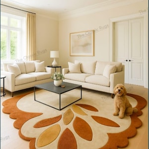 Hand-Tufted Wool Rug: Abstract Botanical Design, Mustard & Yellow