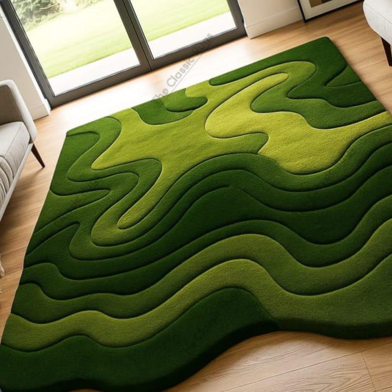 Undulating Small Rugs Hand-tufted Wool Rug: Irregular Green Shapes, Modern Organic Design - Etsy