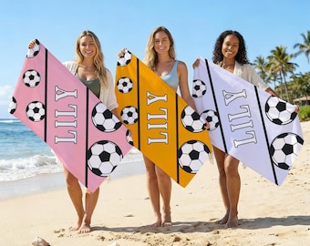 Custom Soccer Print Beach Towel, Custom Name Print Team Spirit Beach Towel, The Soccer Club Beach Towel, Gift for Soccer Player, Quick Dry