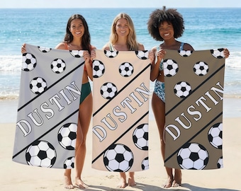 Toalla de playa personalizada con estampado de fútbol, toalla de playa de secado rápido con nombre personalizado, toalla de playa del club de fútbol, el mejor regalo para los aficionados al deporte.