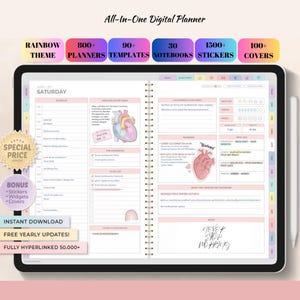 All-In-One Digital Planner 2024-2025-2026 Undated | Digital Journal, Goodnotes Template, Notability | Daily Planner