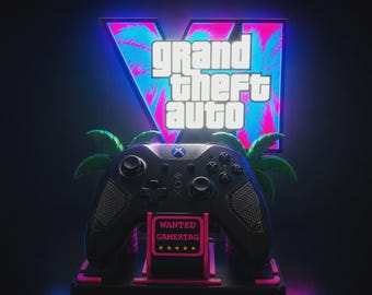 GTA VI Style Illuminated Gaming Controller Stand For PS5 & Xbox Controllers | Custom Gamertag