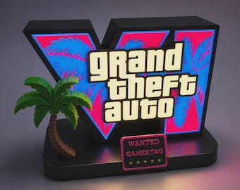 Custom 3D Printed GTA VI Style Light Box Display | Personalized Gamertag Desk Sign