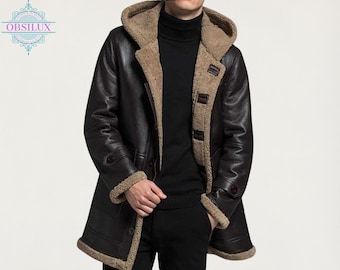 Limited Edition RAF B3 Fliegerjacke - Brauner Bomber mit Kapuze und Kunstpelz Leder Flight Style Warmes Winter Outfit