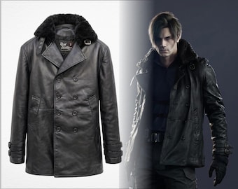Leon S.Kennedy Resident Evil 9 Requiem Schwarze Lederjacke, Alter Leon Raccoon City Cosplay Kostüm, Kunstpelzkragen Gamer Lederjacke