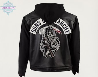 Limited Edition Sons of Anarchy Jacke - Herren Kapuzenjacke aus echtem Leder SOA Biker Club Motorrad Style Handmade Outfit