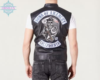Limited Edition Sons of Anarchy Weste - Charlie Hunnam Jax Teller inspirierte Lederweste Biker Club Herren Motorradjacke