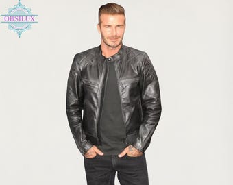 Limited Edition Beckham Bikerjacke - Herren Black Quilted Echtleder Motorrad Fashion Rider Style mit CE-Rüstung