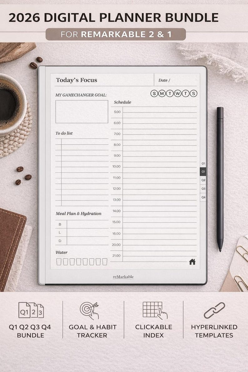2026 Quarterly Digital Planner Bundle for Remarkable | Minimalist Daily ...
