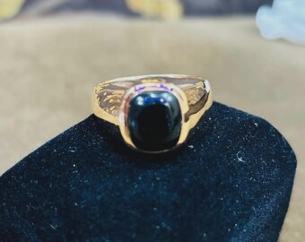 Natural Black Sulemani Hakik Gemstone Ring, Men Aqeeq Ring, 10x14 mm Oval Solitaire Gemstone Ring,Protective Jewelry