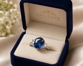 Gorgeous Blue Sapphire Ring, 925 Solid Silver Sapphire Engagement Ring, Bridal Jewelry Ring For Women, Gift Ring For Her