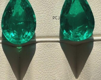 12 ct Pear Cut Matching Loose Lab Grown Colombian Emerald ,10x16 mm Colombia Emerald Pear Earring Making Loose Gemstone