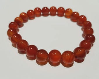 Pulsera de cornalina roja natural, pulsera de cornalina para la mano derecha del hombre, pulsera de cuentas de cornalina brillante de 7 mm hecha a mano, regalo