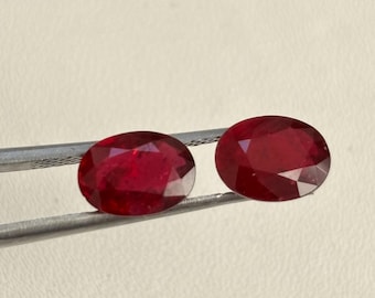 IGI gecertificeerd natuurlijk rood robijn bijpassend paar 2,50 CT | 6 x 8 mm ovaal geslepen natuurlijke robijn losse stenen | AAA+-kwaliteitssieraden maken van edelstenen