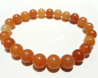 Bracciale in diaspro arancione naturale, bracciale con perline rotonde lucide di diaspro da 8 mm, bracciale portafortuna per uomo e donna.