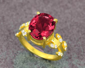 Handmade Leaf Design Oval Ruby Engagement Ring in 925 Sterling Silver | Nature Inspired Ruby Ring | July Birthstone | Promise Ring Gift