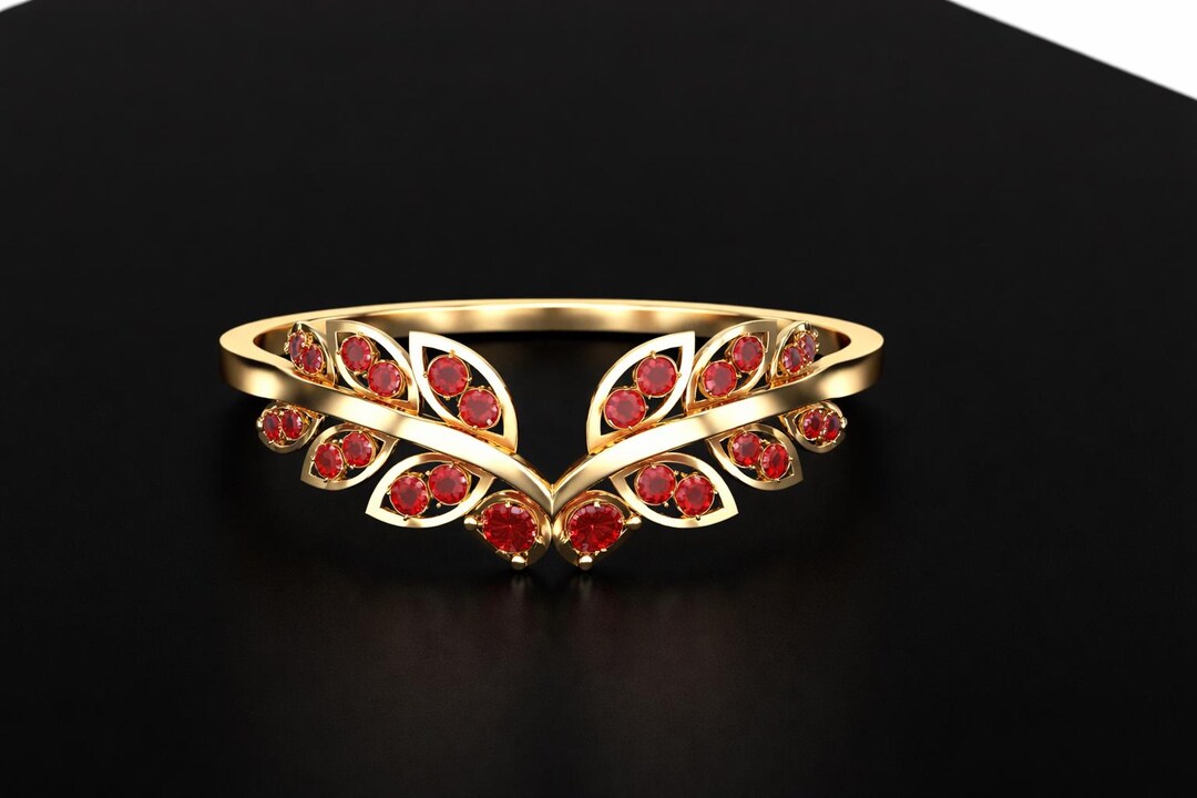 Unique Royal Ruby Leaf Ring – Red Round Cut Ruby Cluster Gold Ring ...