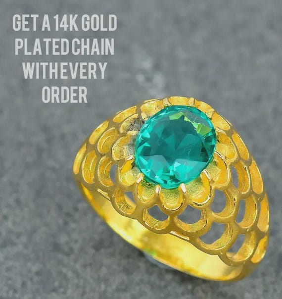 グリーンエメラルドの宝石が付いた 14K ゴールド メッキ デザイン 