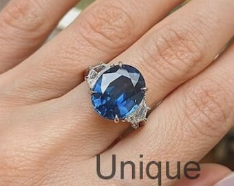 Precioso anillo de zafiro azul, anillo de compromiso de zafiro en plata de ley 925, anillo único con gema de zafiro azul para mujer, anillo de regalo perfecto.