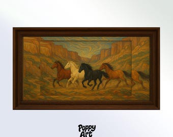 Quadro Samsung Frame TV, dipinto a olio western con cavalli selvaggi (download digitale)