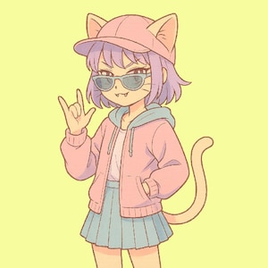 Kawaii Cat Girl Art Print: Pink Manga Anime Poster (Digital Download PNG/JPEG A4 Size)