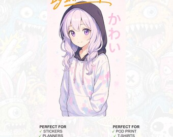 Kawaii Anime Girl PNG: Pink Manga Art, Commercial Use (Digital Download)